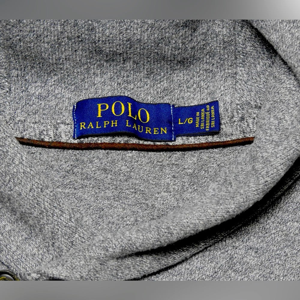 Polo Ralph Lauren Large Heather Gray Luxury Jersey Shawl-Collar Pullover Large - Picture 3 of 9